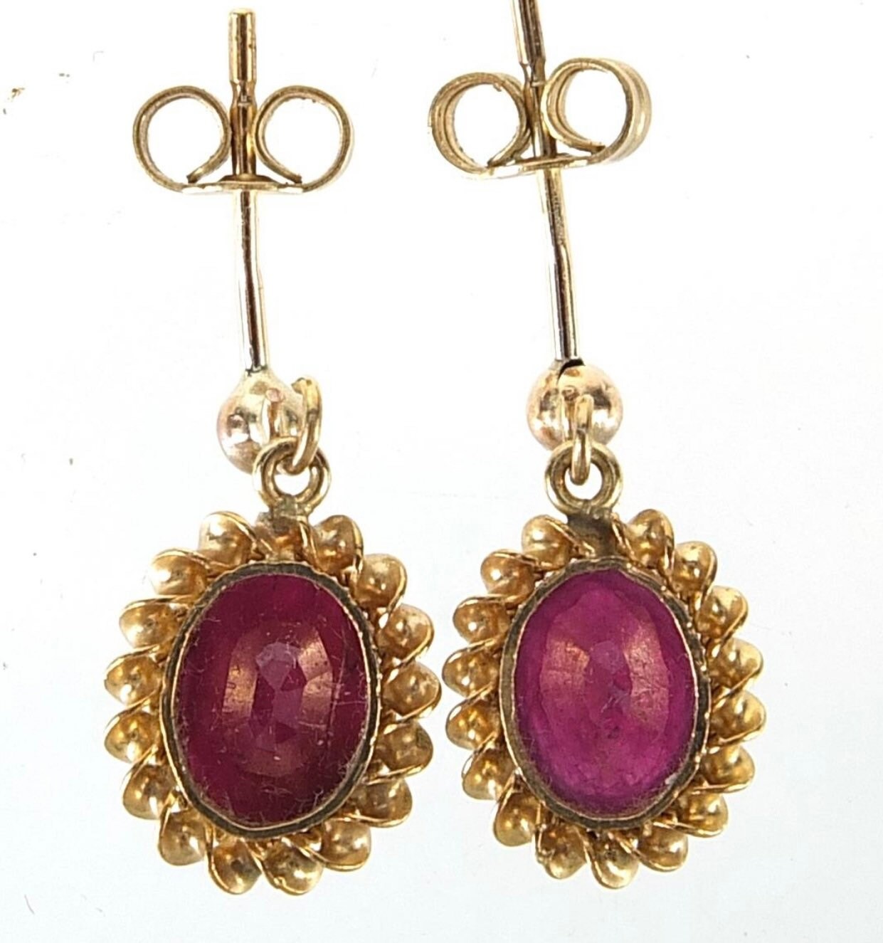 خمر 2ct روبي 9ct إسقاط أقراط الذهب