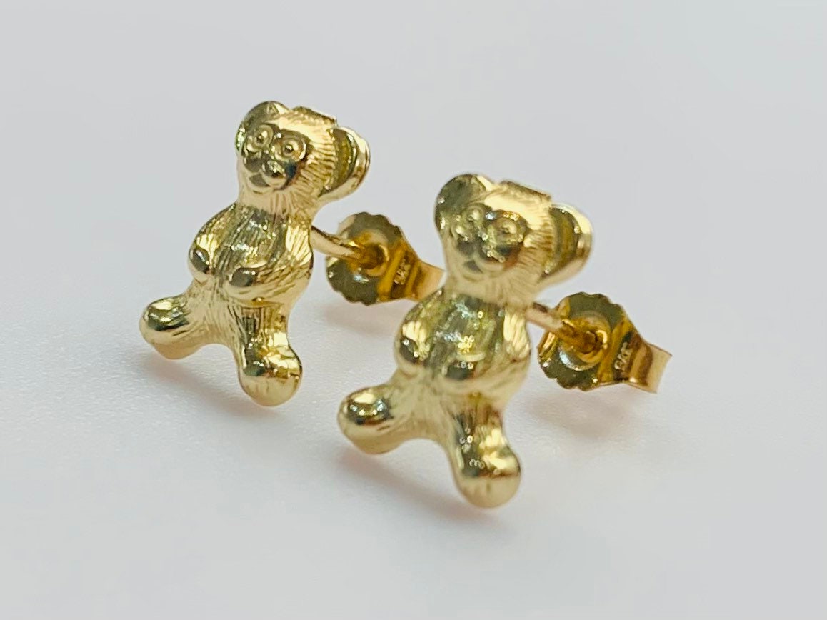 Vintage 9ct Yellow Gold Teddy Bear Stud Earrings