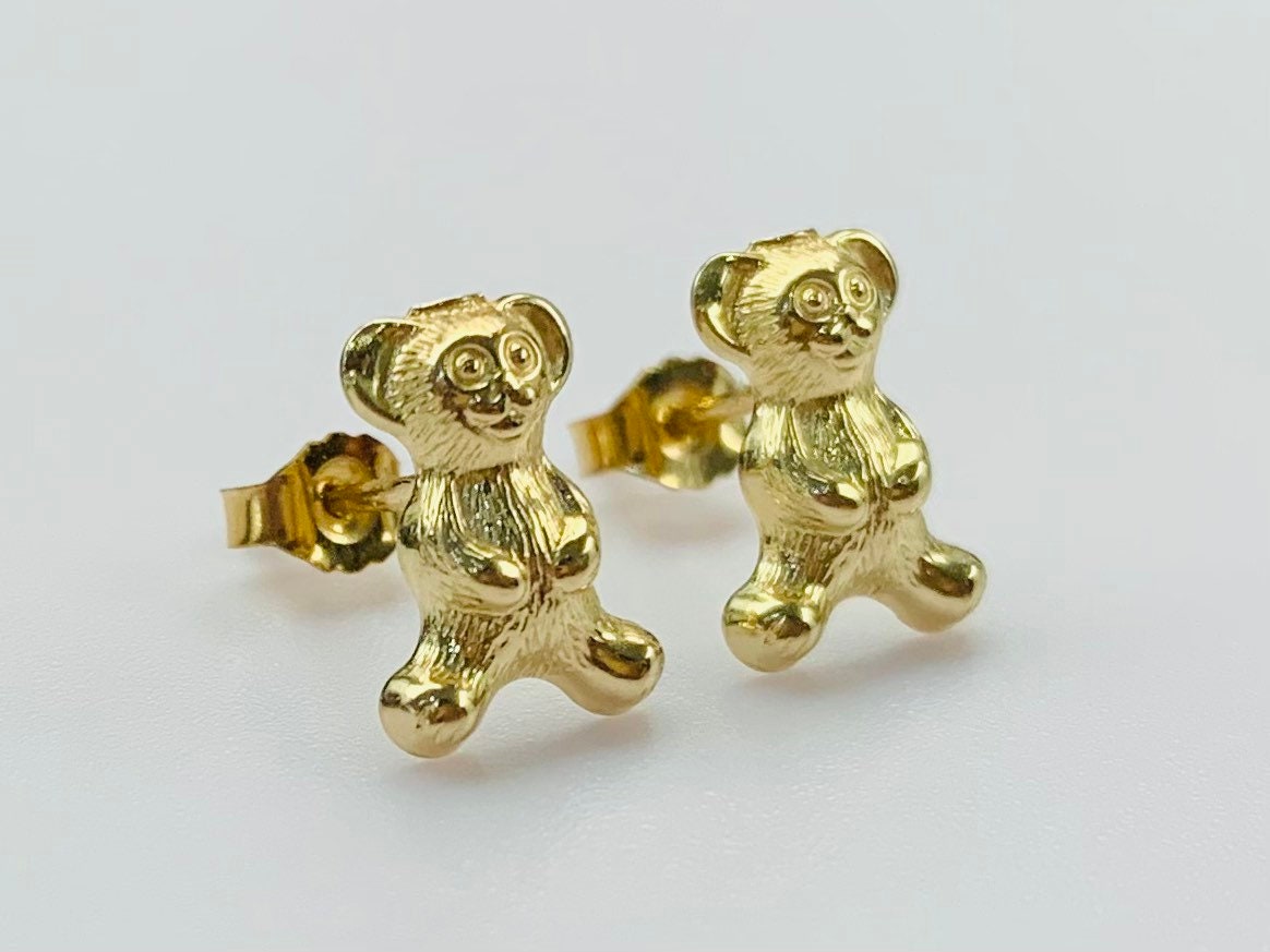 Vintage 9ct Yellow Gold Teddy Bear Stud Earrings
