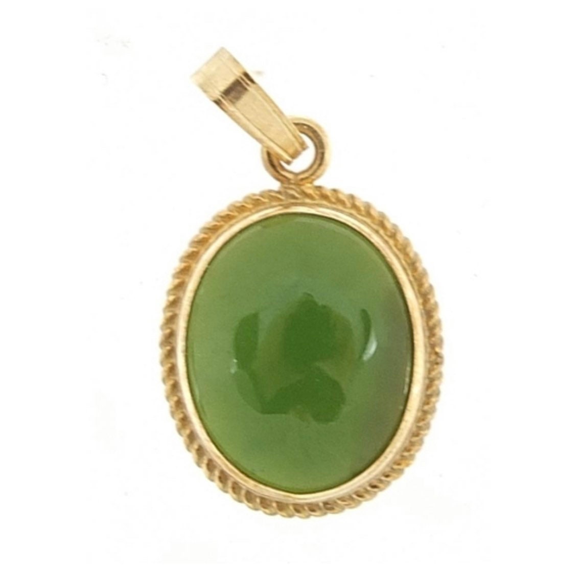 Vintage 9ct Yellow Gold Oval Cabochon Jade Pendant and Necklace