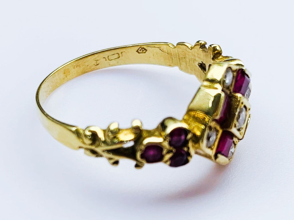 Anillo victoriano antiguo de oro amarillo de 18 quilates con rubí y diamantes de 0,82 quilates, talla US 9, Reino Unido R 1/2
