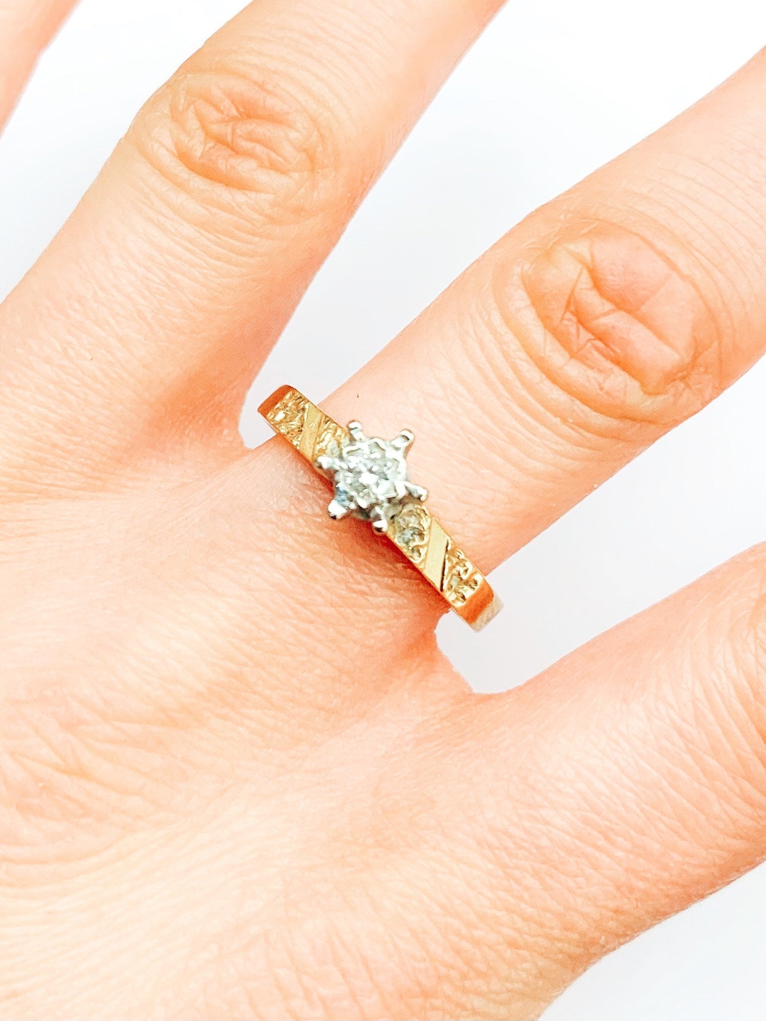 خاتم سوليتير ألماس دائري عتيق 0.10 قيراط من الذهب عيار 18 قيراط، خاتم الخطوبة، مقاس المملكة المتحدة Q 1/2، 8 1/2