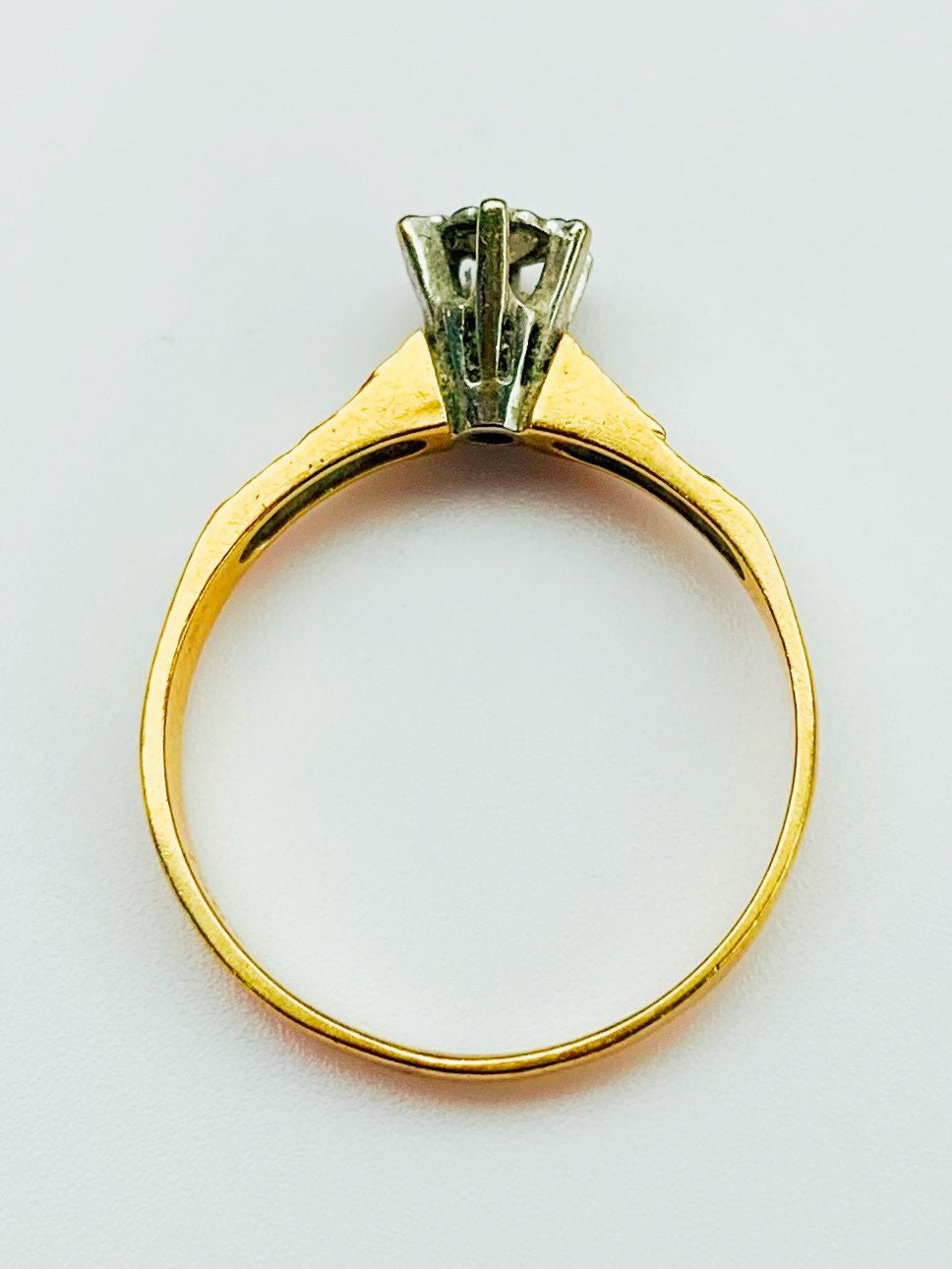 خاتم سوليتير ألماس دائري عتيق 0.10 قيراط من الذهب عيار 18 قيراط، خاتم الخطوبة، مقاس المملكة المتحدة Q 1/2، 8 1/2