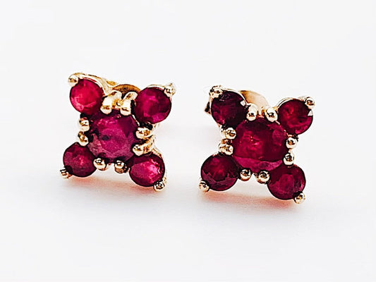 Vintage 1.4ct Ruby 9ct Yellow Gold Stud Earrings