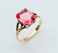 Anillo antiguo de oro amarillo de 9 quilates con piedra preciosa de zafiro rosa de talla cojín de imitación, Reino Unido P 1/2, EE.UU. 7 3/4