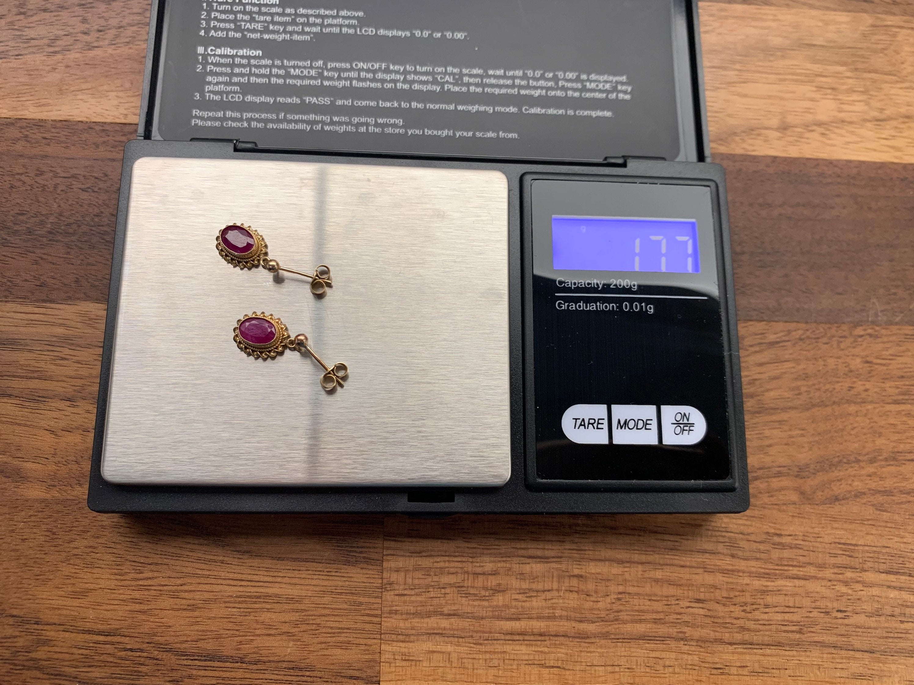 خمر 2ct روبي 9ct إسقاط أقراط الذهب