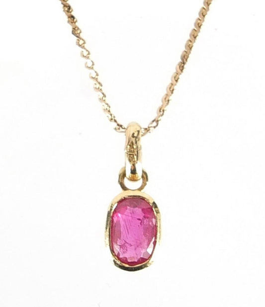 Vintage 0.60ct Oval Ruby 9ct Oro Amarillo Colgante y Collar Minimalista