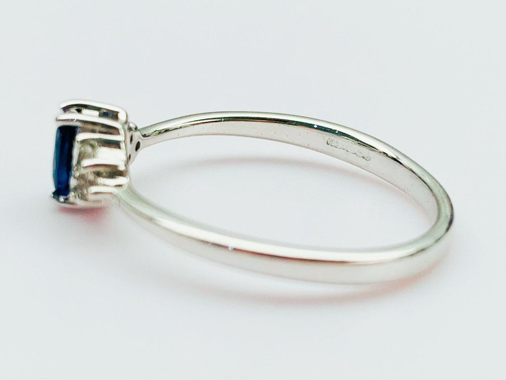 Anillo de oro blanco de 9 quilates/Anillo de cianita tibetana/Anillo de topacio blanco/ Anillo de compromiso/Anillo de boda/ Color azul zafiro /Tamaño del Reino Unido O, Tamaño de EE.UU. 7 1/4