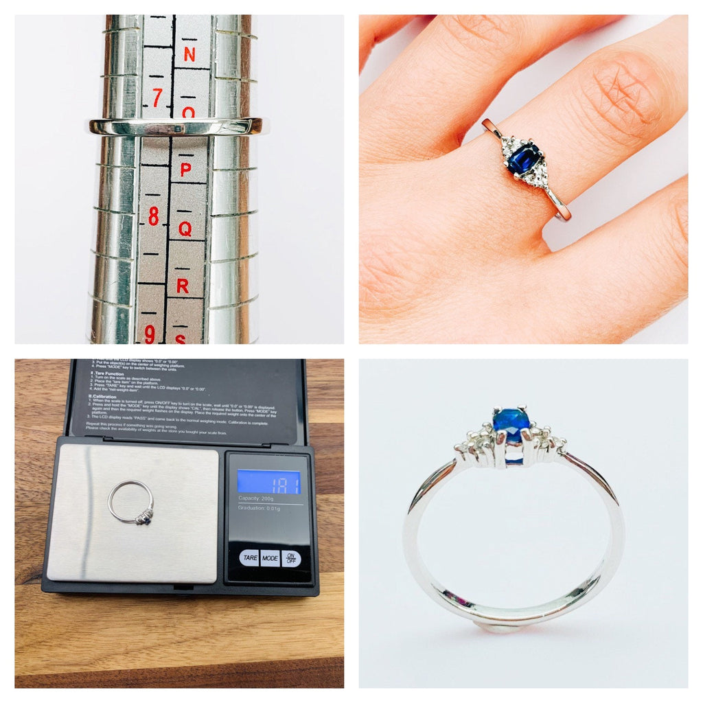 Anillo de oro blanco de 9 quilates/Anillo de cianita tibetana/Anillo de topacio blanco/ Anillo de compromiso/Anillo de boda/ Color azul zafiro /Tamaño del Reino Unido O, Tamaño de EE.UU. 7 1/4