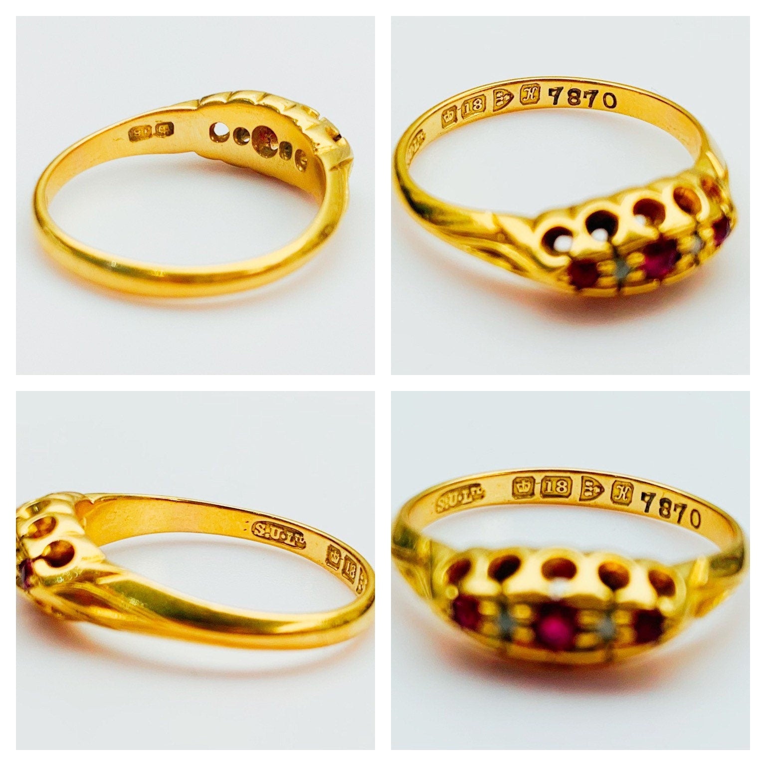 Edwardian 18Ct Yellow Gold Ruby and Rose Cut Diamonds Ring, Size UK N/US 6 3/4