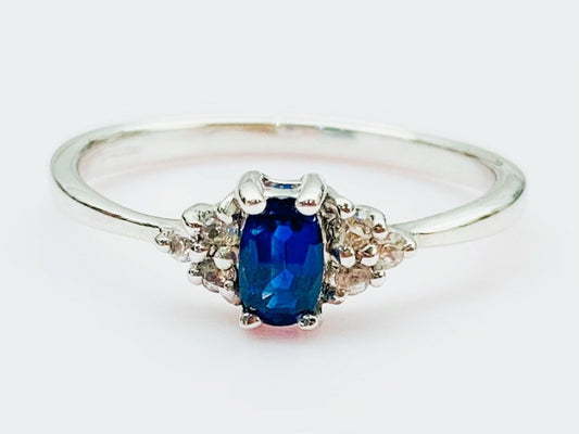 9Ct White Gold Ring/Tibetan Kyanite Ring/White Topaz Ring/ Engagement Ring/Wedding Ring/ Sapphire blue colour /UK Size O, US Size 7 1/4