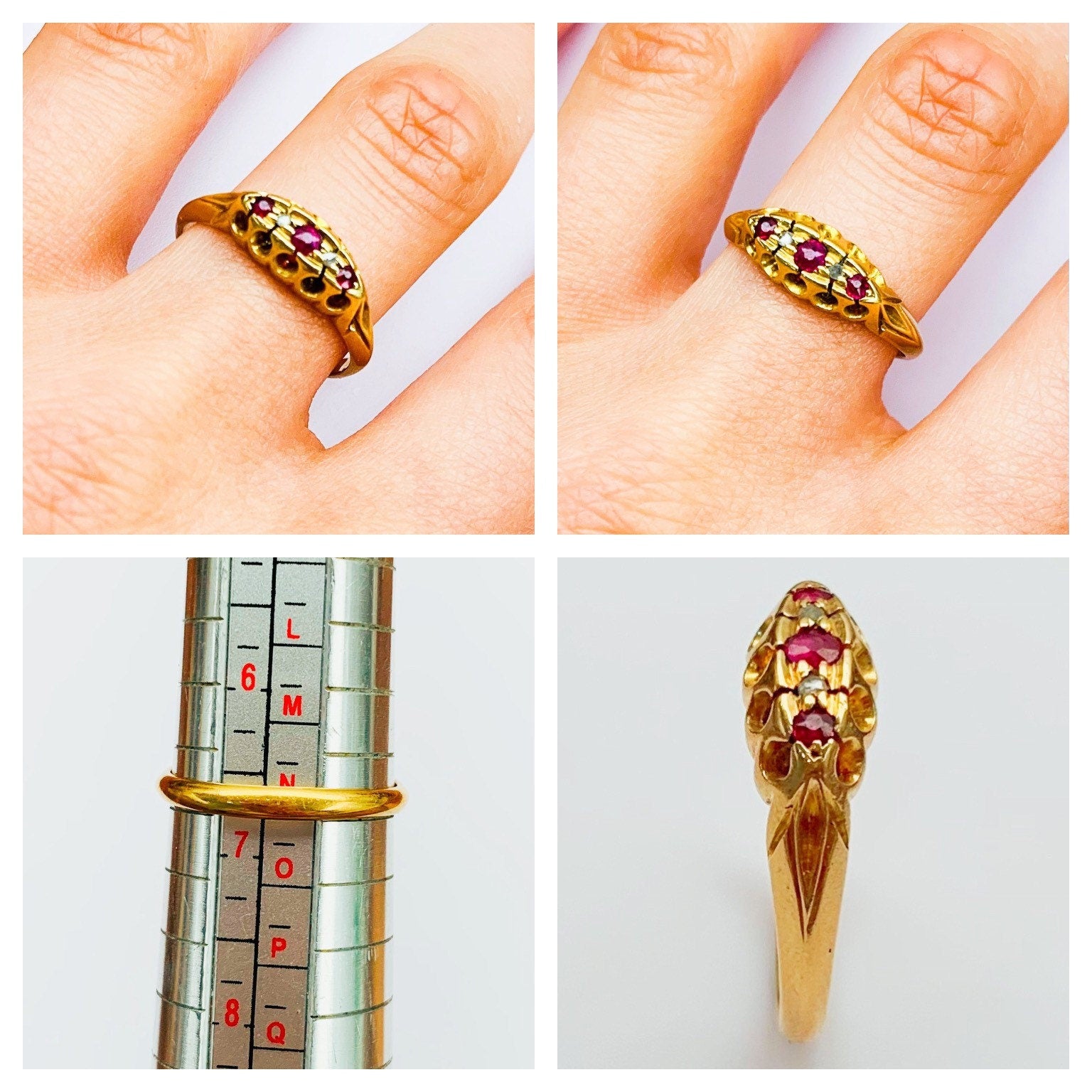 Edwardian 18Ct Yellow Gold Ruby and Rose Cut Diamonds Ring, Size UK N/US 6 3/4