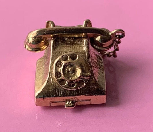 Vintage Heavy Mechanical Solid 9ct Yellow Gold Telephone Charm/Pendant