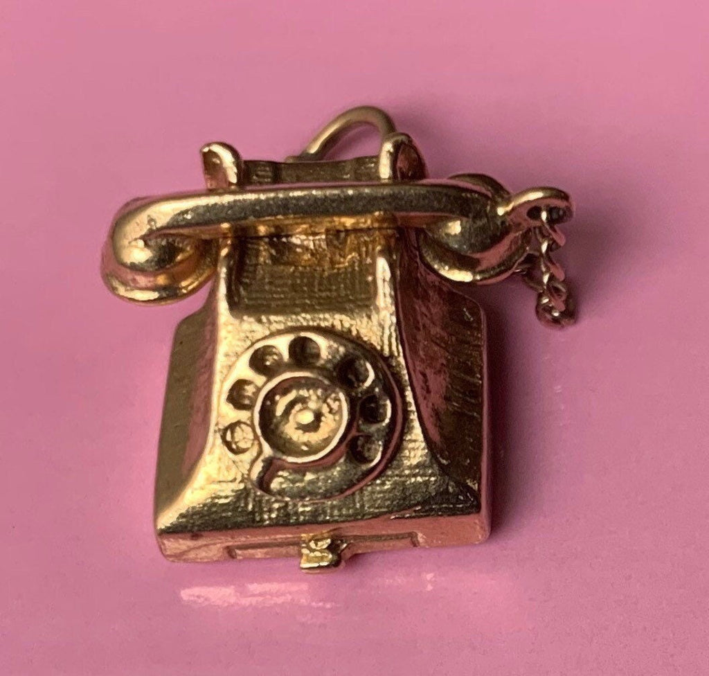 Vintage Heavy Mechanical Solid 9ct Yellow Gold Telephone Charm/Pendant