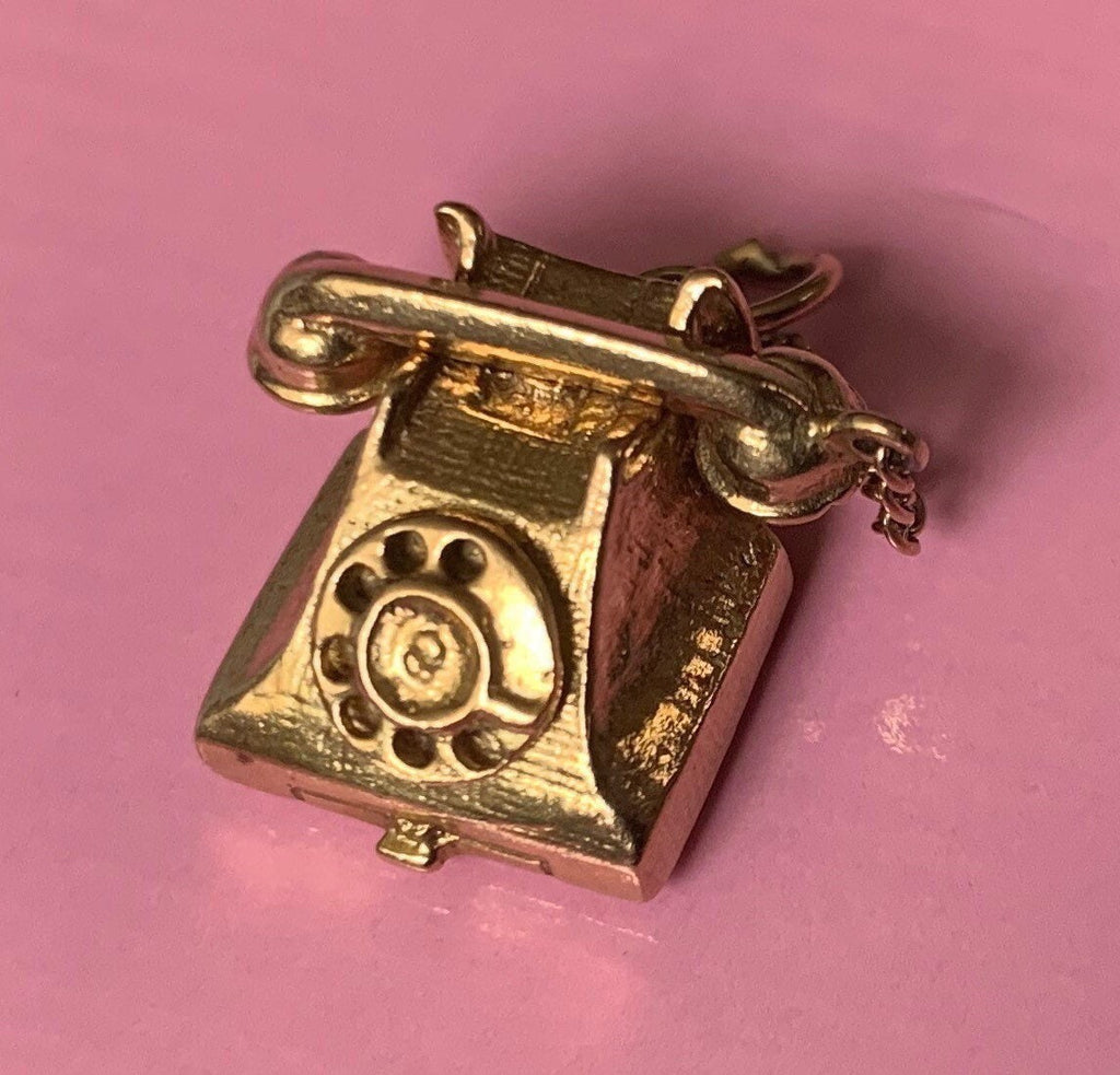 Vintage Heavy Mechanical Solid 9ct Yellow Gold Telephone Charm/Pendant
