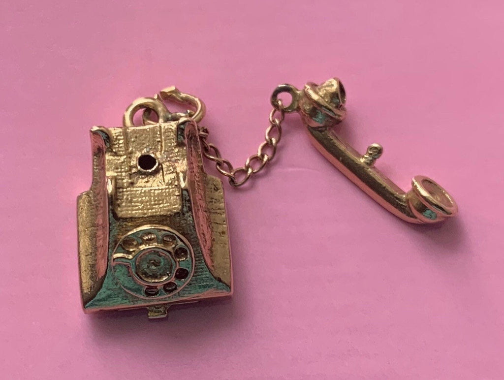 Vintage Heavy Mechanical Solid 9ct Yellow Gold Telephone Charm/Pendant