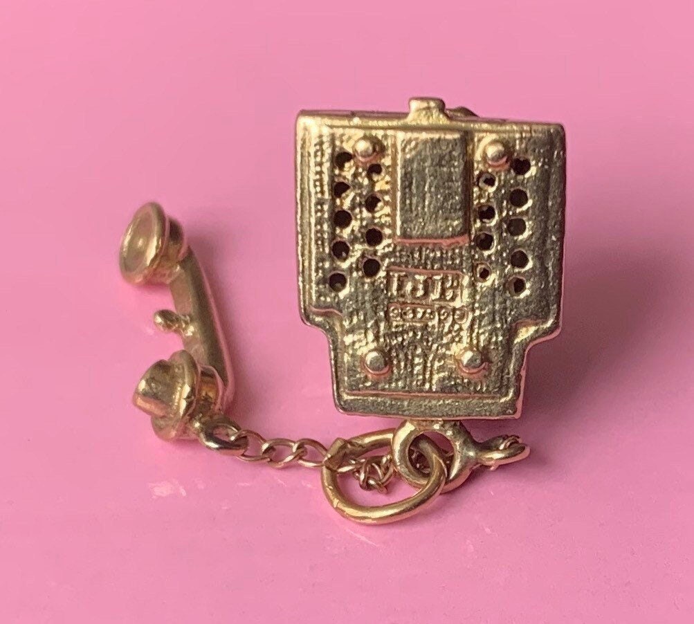 Vintage Heavy Mechanical Solid 9ct Yellow Gold Telephone Charm/Pendant