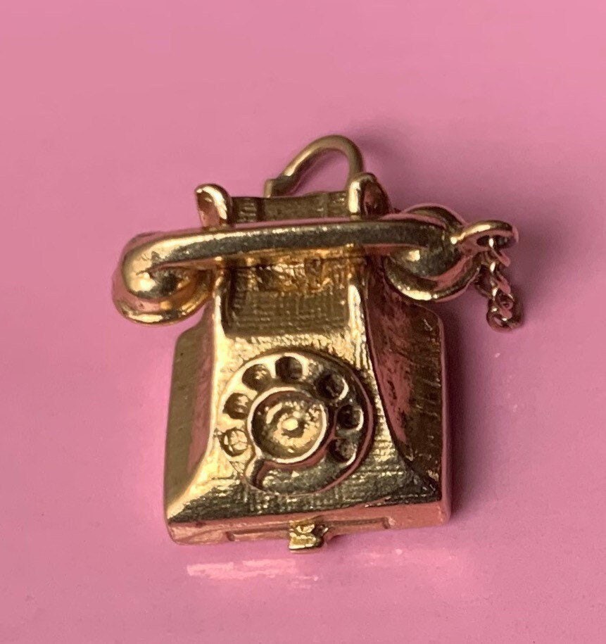 Vintage Heavy Mechanical Solid 9ct Yellow Gold Telephone Charm/Pendant