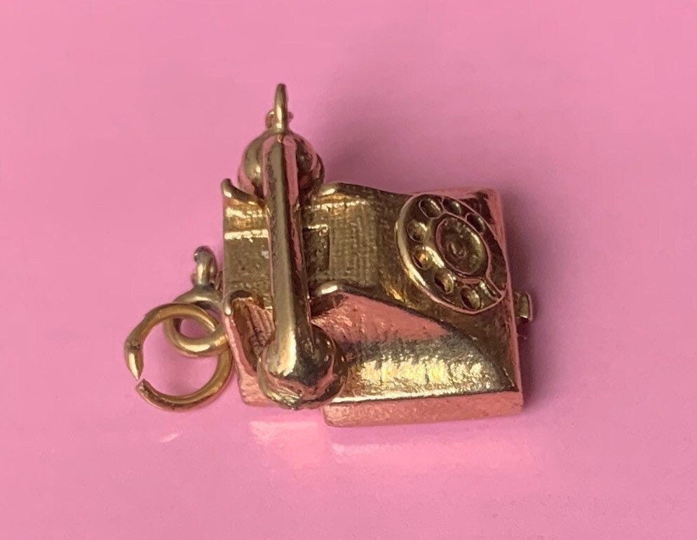 Vintage Heavy Mechanical Solid 9ct Yellow Gold Telephone Charm/Pendant