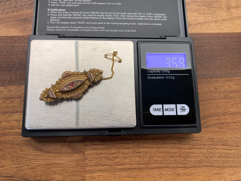 Broche victoriano de oro de 9 qt con rubí y diamantes adornados, regalo de cumpleaños de aniversario para ella.