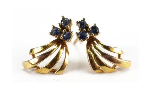 Vintage 0.3ct Blue Sapphire 9ct Gold Stud Earrings