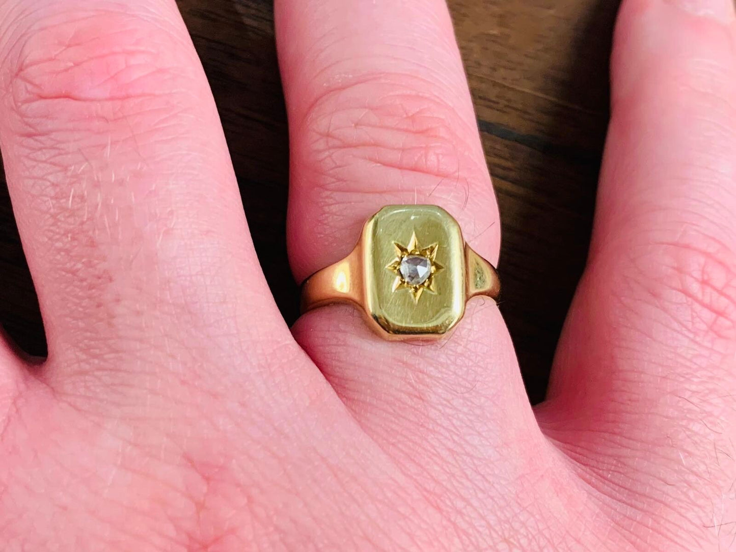 Vintage approx. 0.10ct Rose Cut Diamond 18ct Yellow Gold Signet Ring,Gents Ring,Anniversary Birthday Gift for Him,Size UK U,US 10