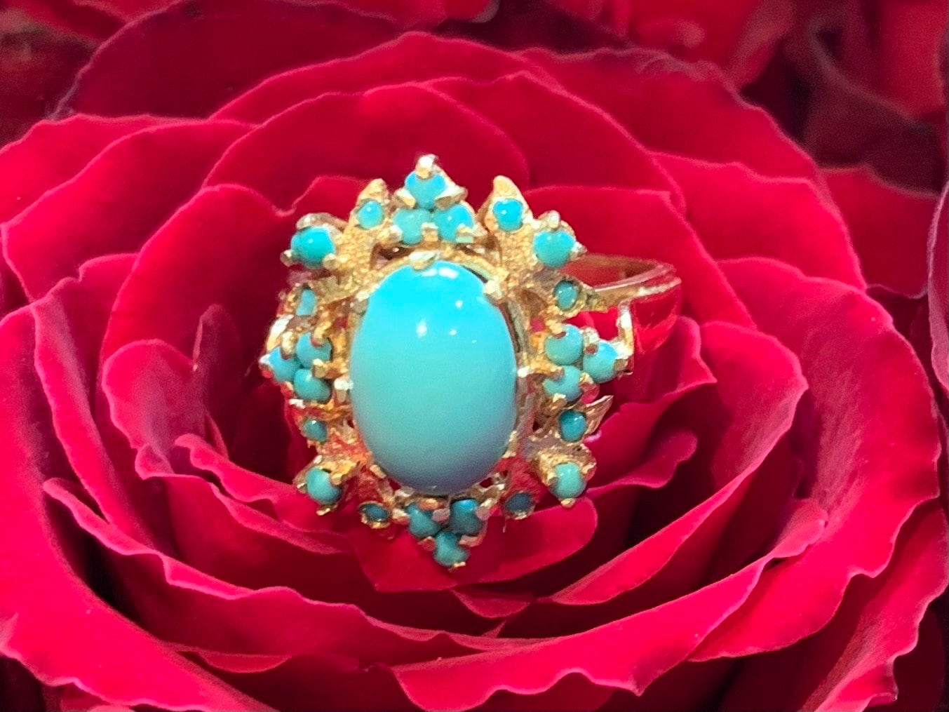 Vintage 18ct Gold Turquoise Cocktail Ring, Size P