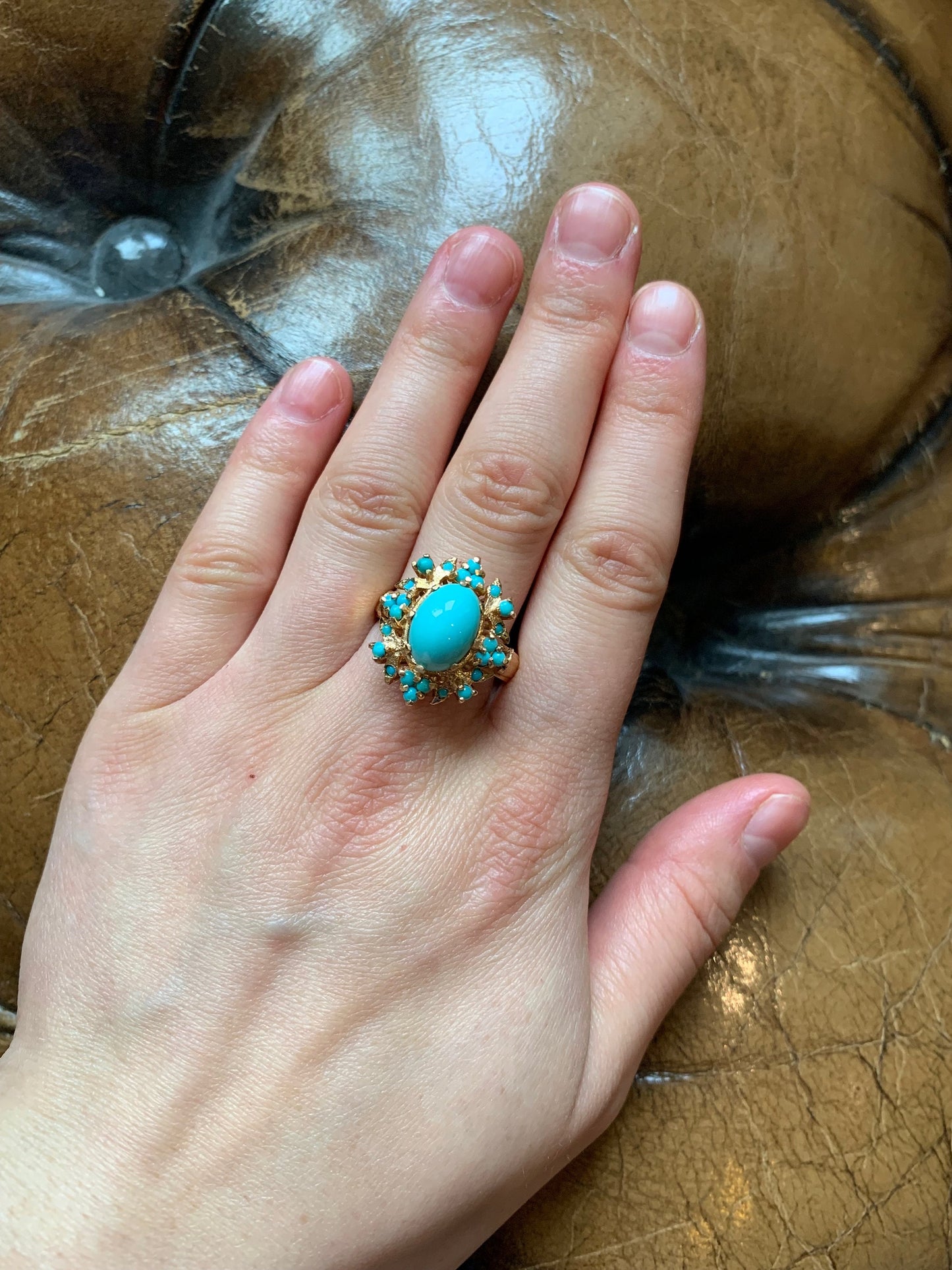 Vintage 18ct Gold Turquoise Cocktail Ring, Size P