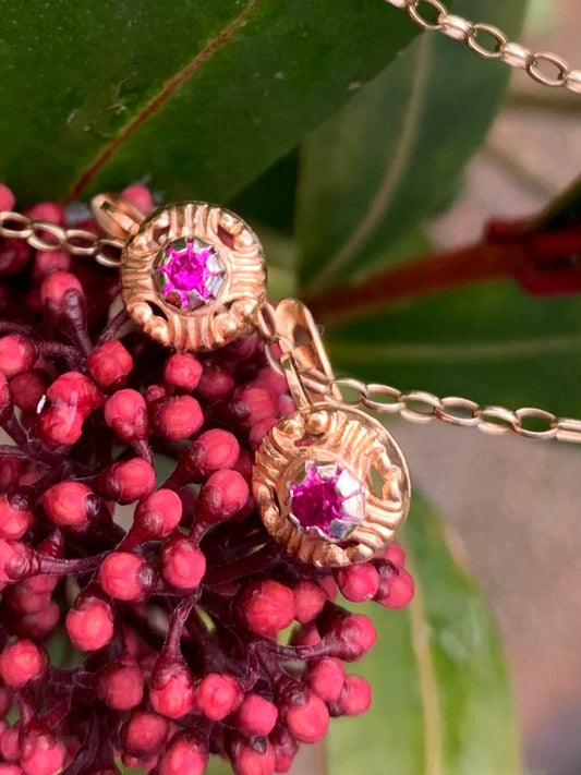 Antique Victorian Ruby 18ct Gold French Earrings