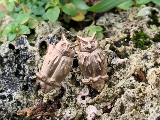 Pretty Vintage 9ct Gold Owl Stud Earrings