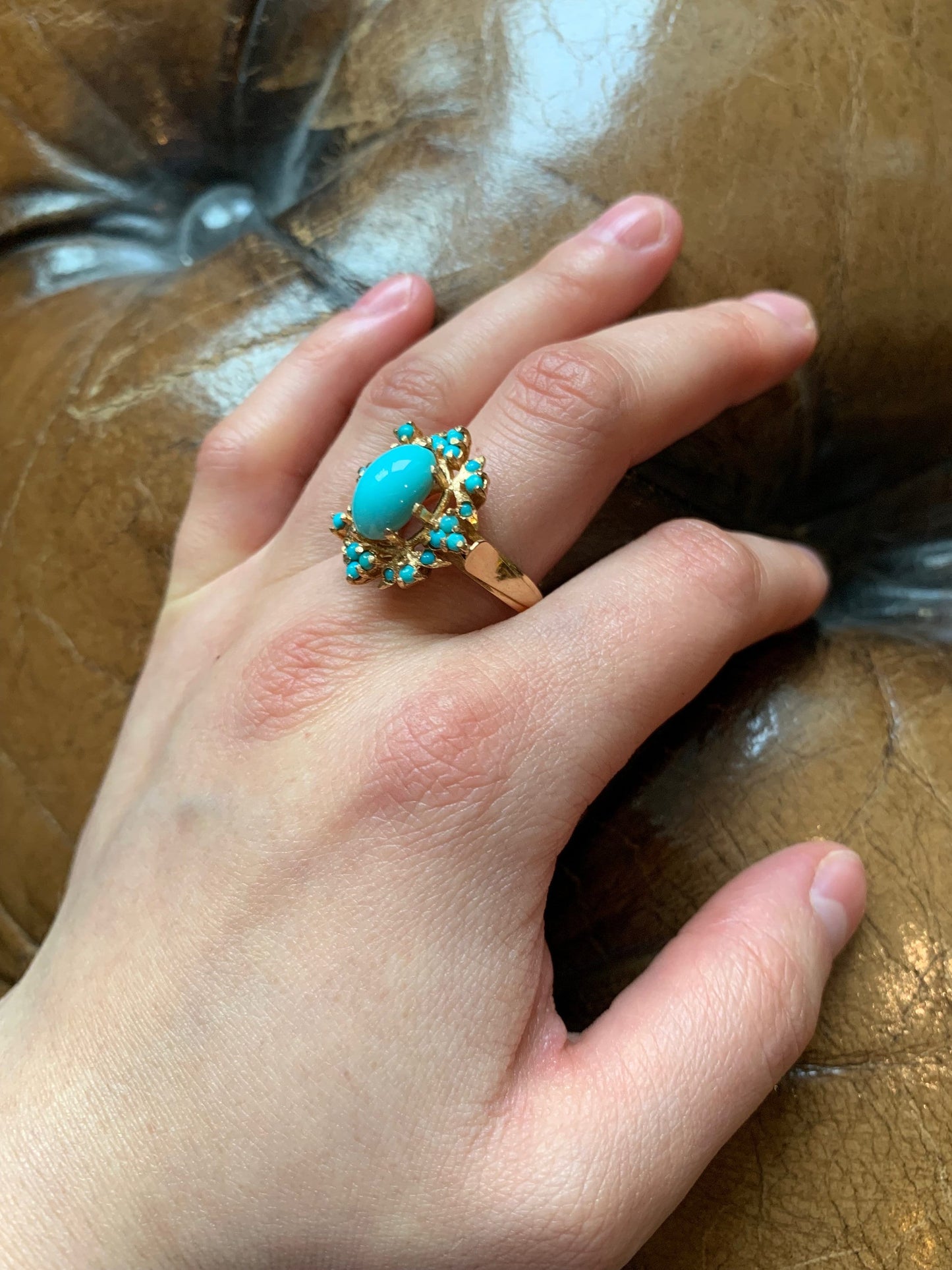 Vintage 18ct Gold Turquoise Cocktail Ring, Size P