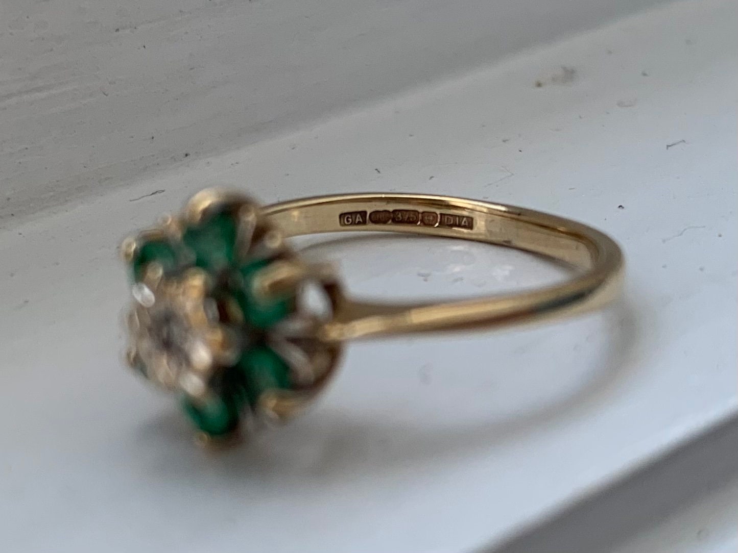 Vintage Emerald & Diamond set in 9ct Gold Ring size I 1/2