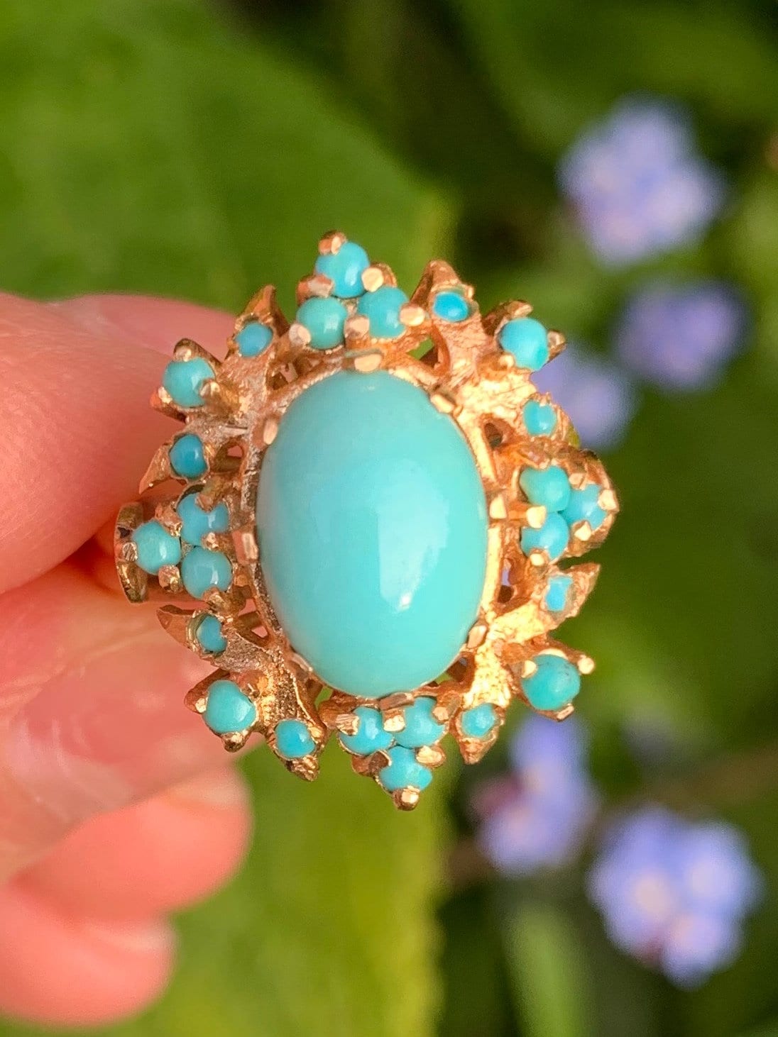 Vintage 18ct Gold Turquoise Cocktail Ring, Size P