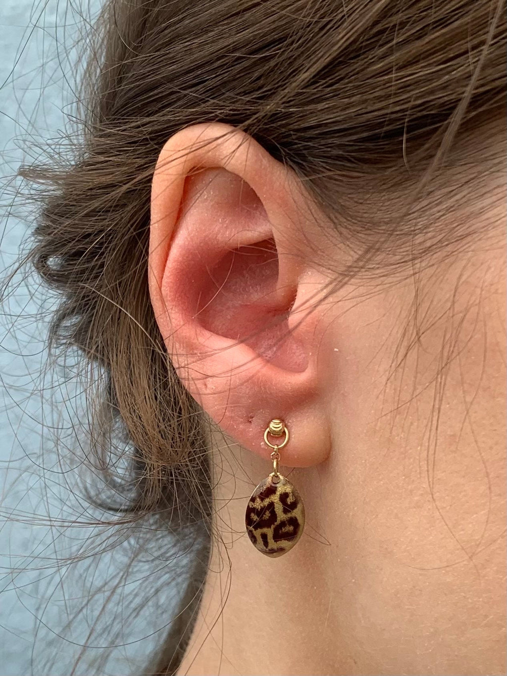 Unique and Rare Vintage 14K Gold Tiger Leopard Pattern Leaf Shaped Earrings,Drop Earrings