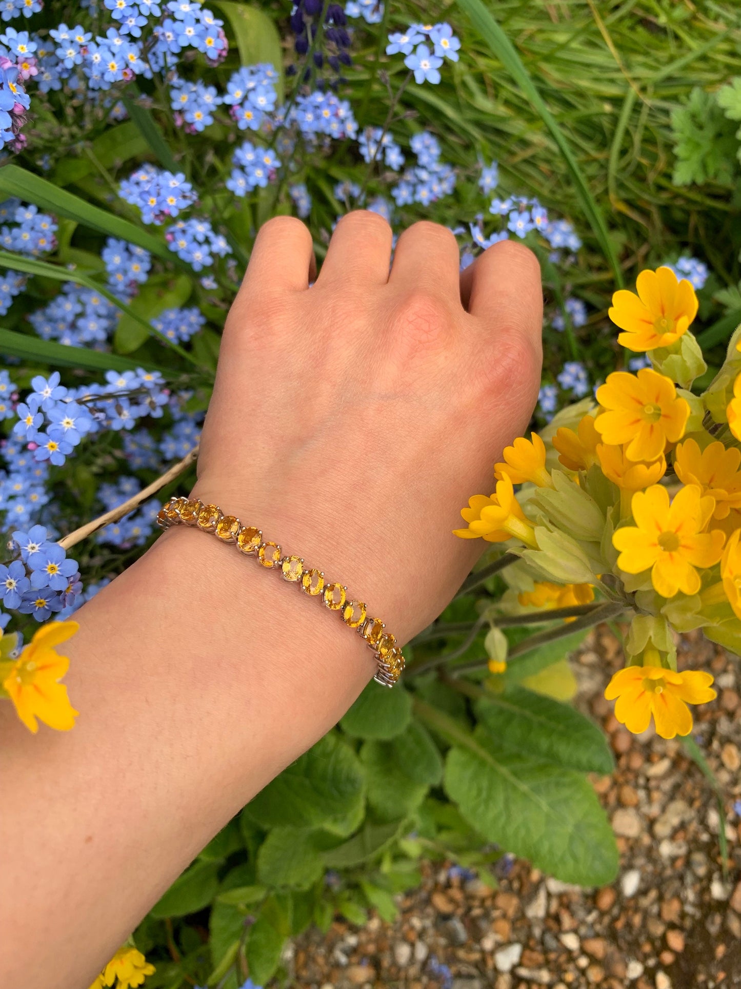 Vintage 14ct Yellow Sapphire Bracelet set in 9K White Gold,Tennis Bracelet,September Birthstone,Birthday Gift,Christmas Gift