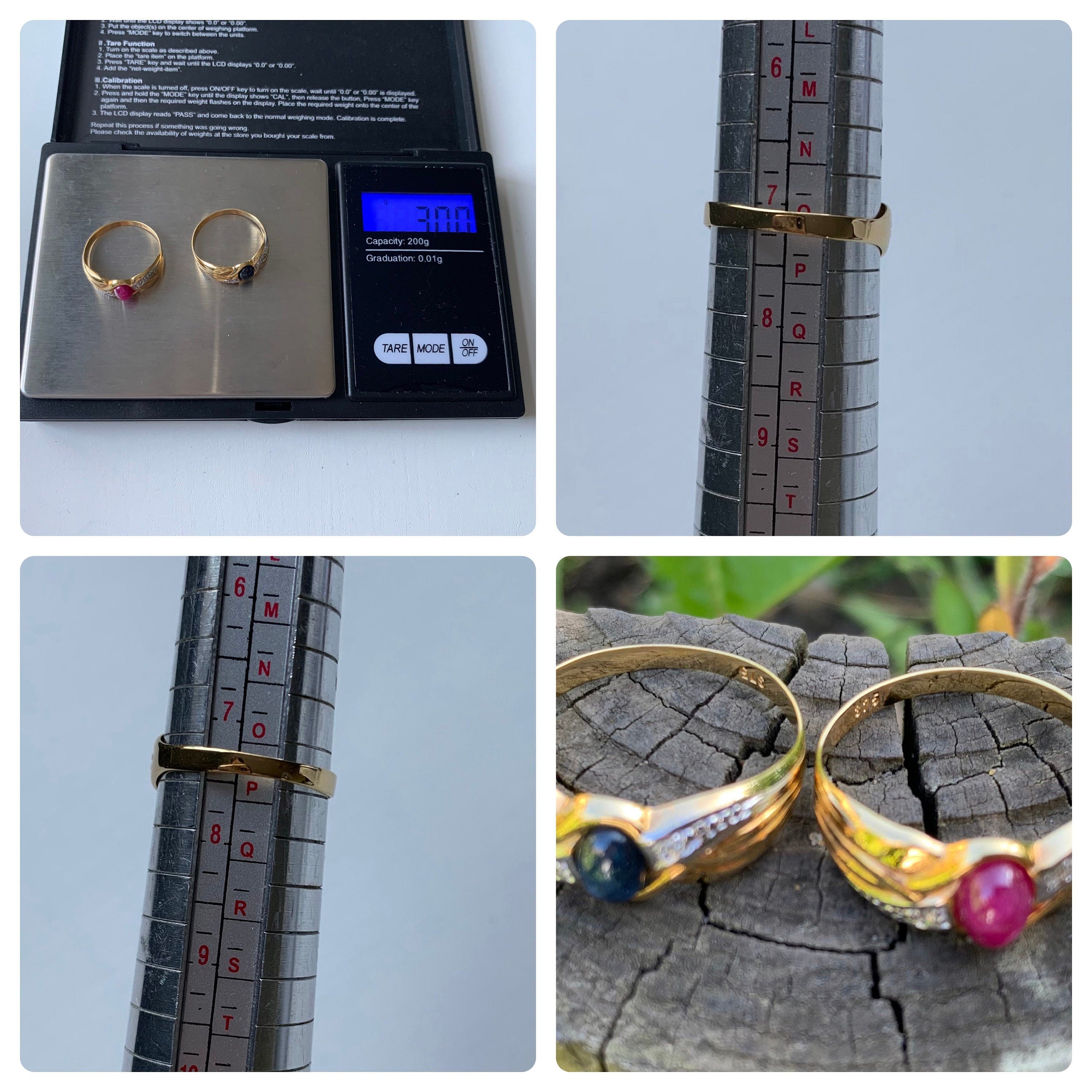 Anillos de oro de 9 quilates con cabujón ovalado de rubí, zafiro y diamantes de 0,60 quilates