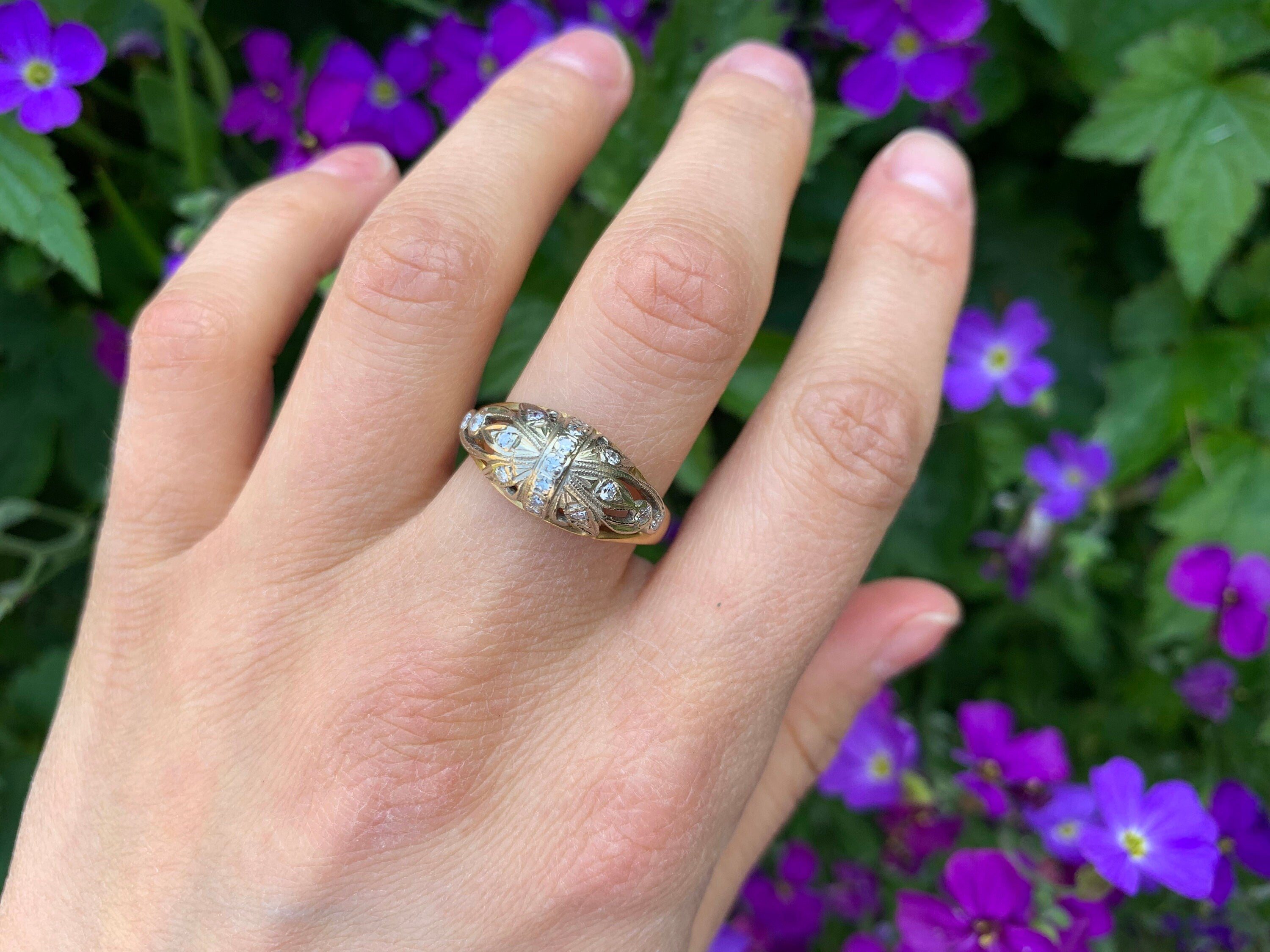 Anillo de diamantes Art Déco vintage de 0,31 ct engastado en oro de 18 ct