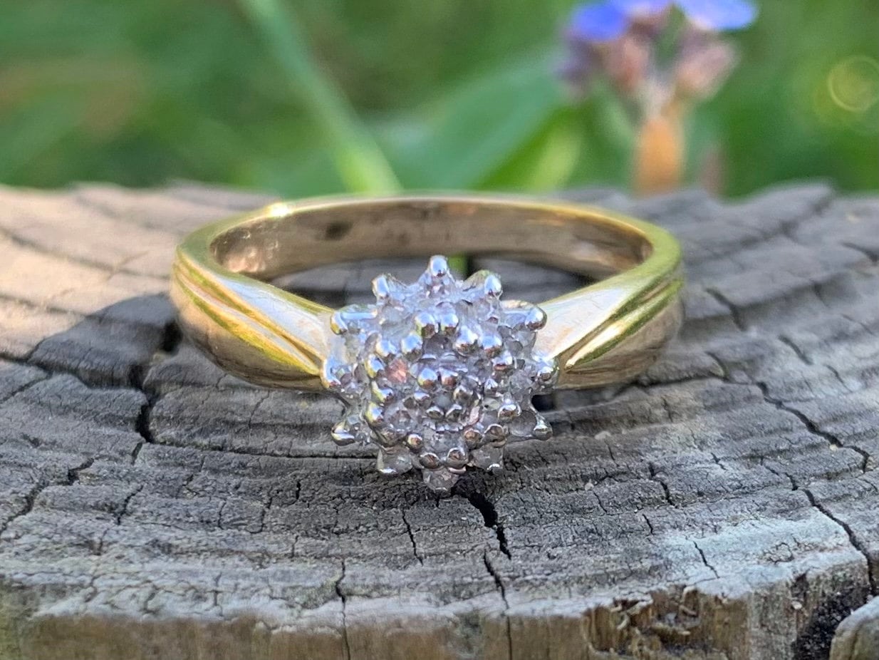 Vintage Diamond Cluster 9ct Gold Ring