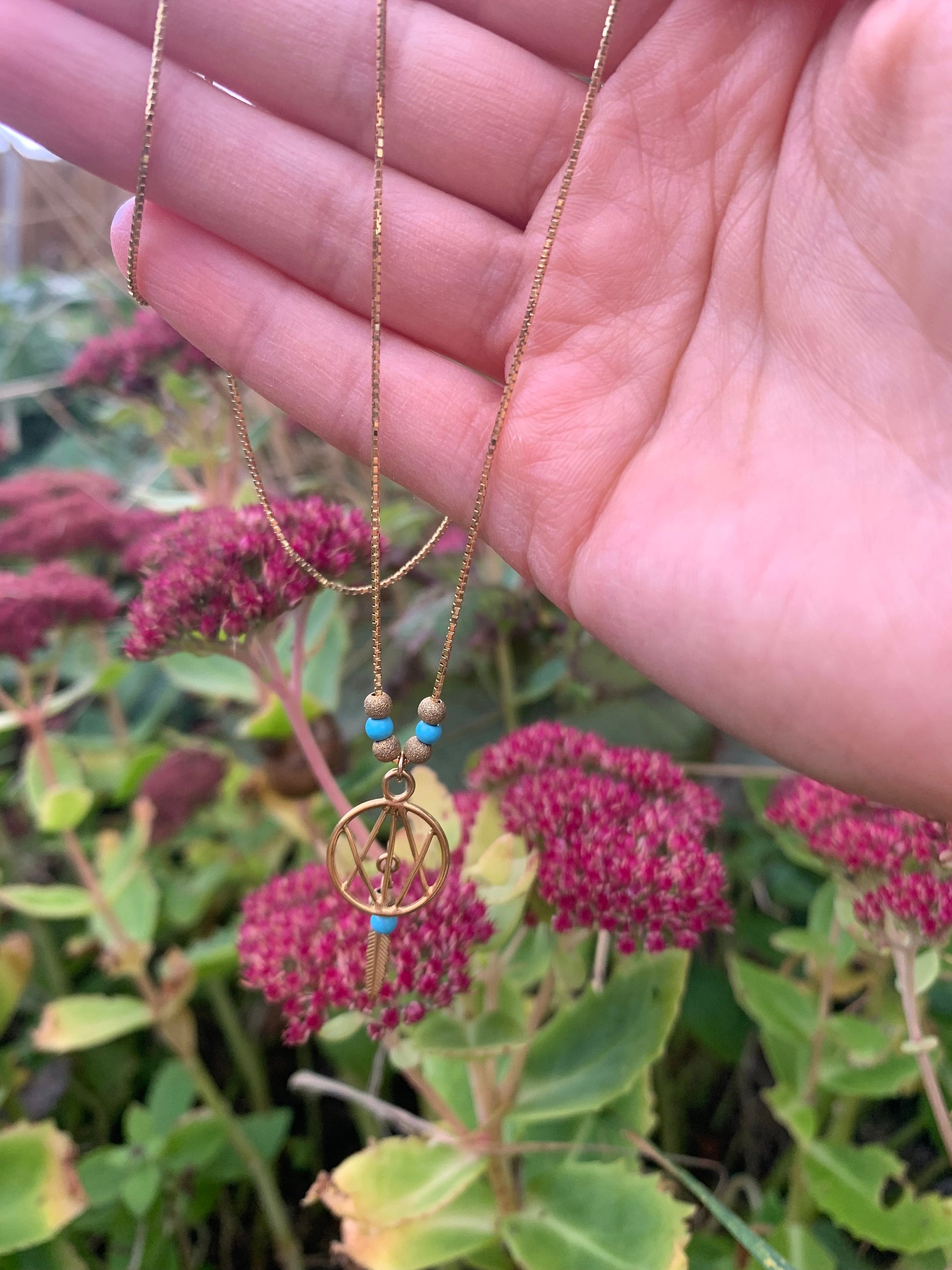 Impresionante collar de cuentas de oro de 9 quilates y turquesa de segunda mano