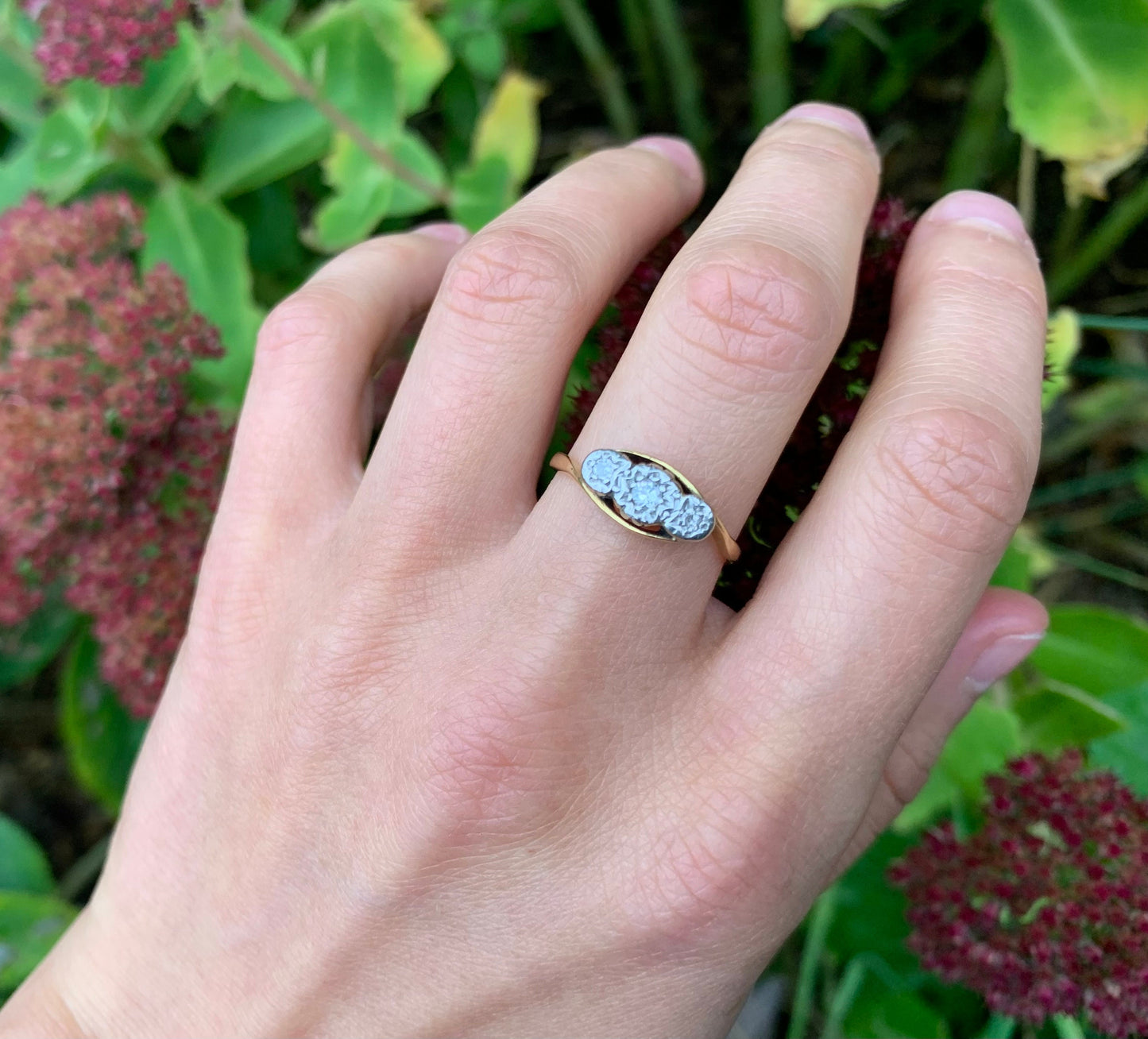 Anillo trilogía de diamantes en oro de 18 quilates de segunda mano