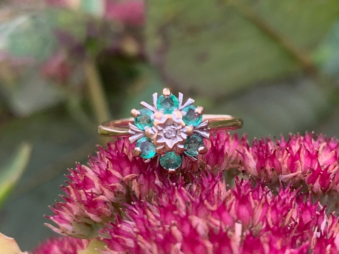 Vintage Emerald & Diamond set in 9ct Gold Ring size I 1/2