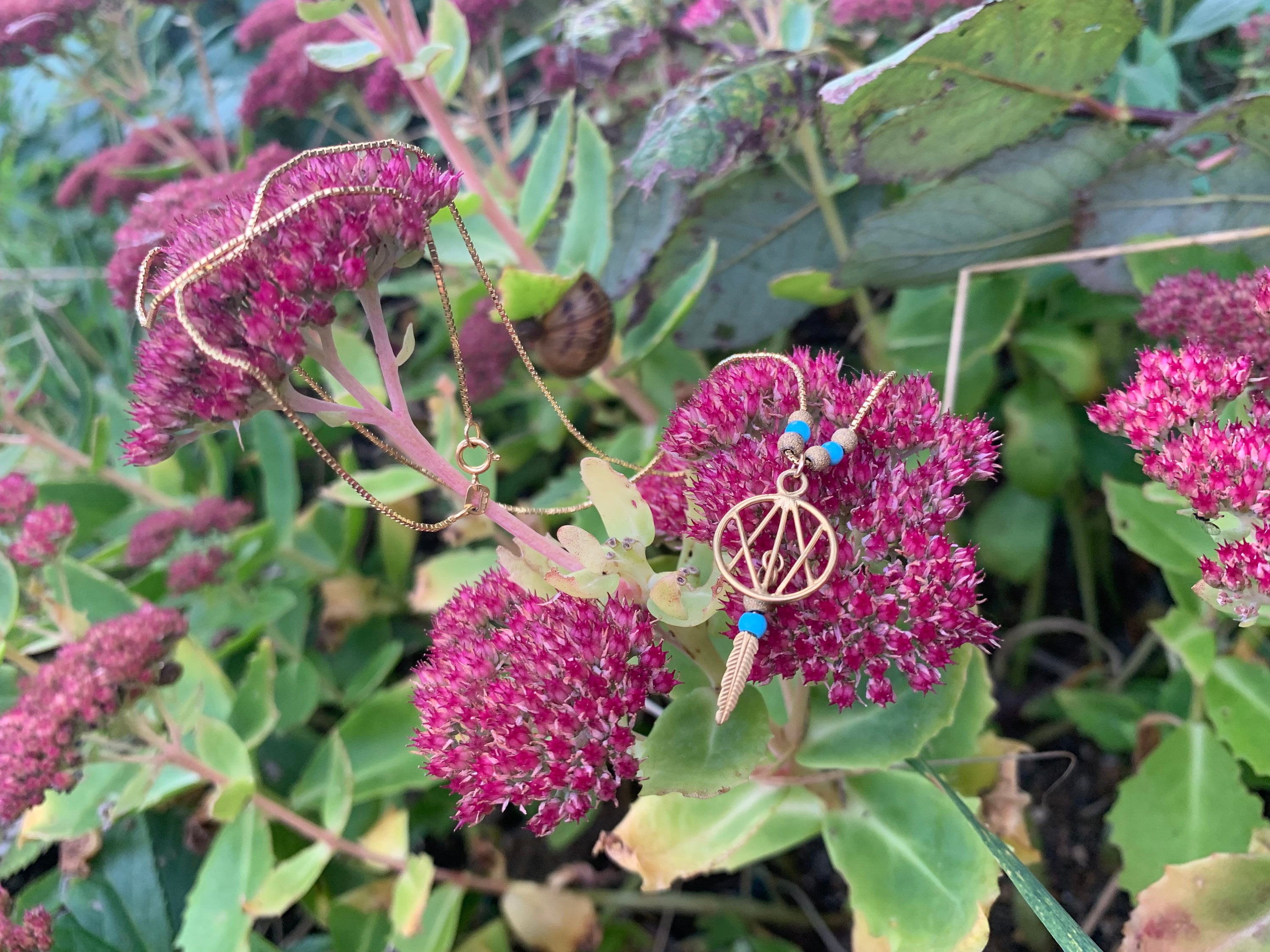 Impresionante collar de cuentas de oro de 9 quilates y turquesa de segunda mano