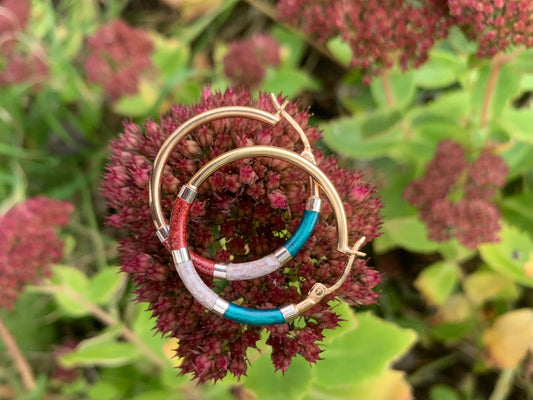 Vintage 9ct Gold Enamel Hoops Earrings