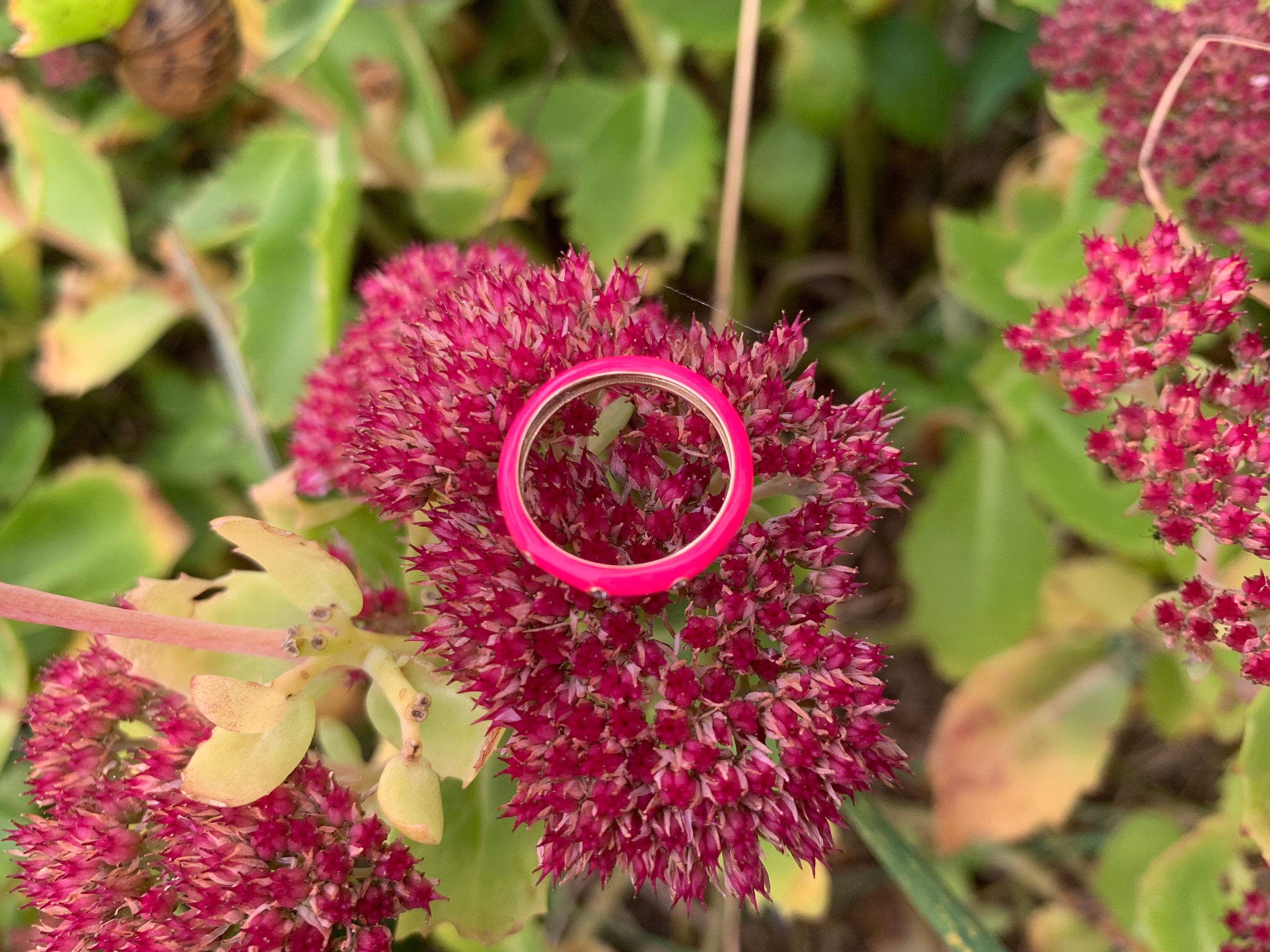 خاتم من المينا الوردي والذهب عيار 14 قيراط مملوك مسبقًا مقاس F