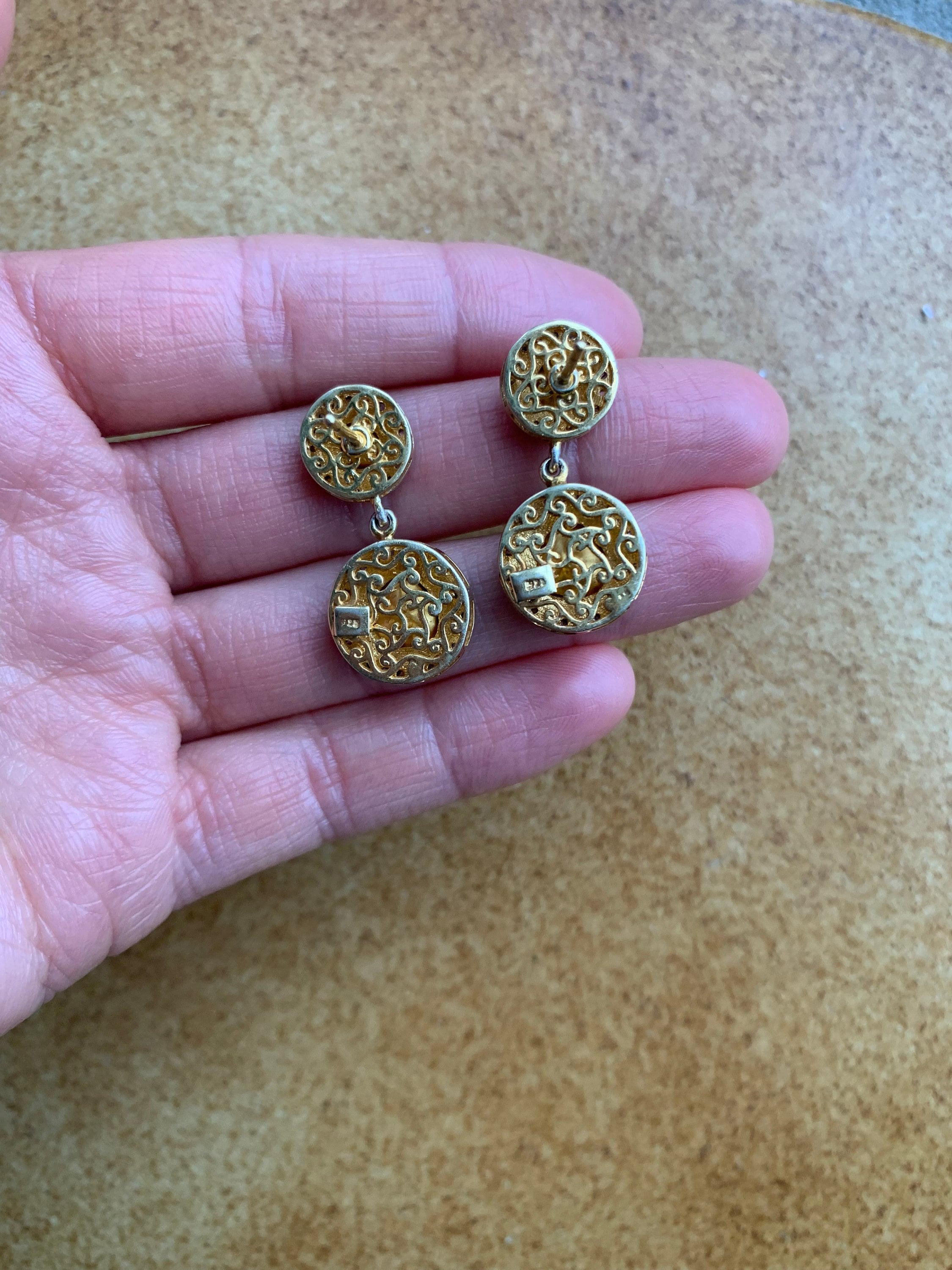 Pendientes colgantes de oro sobre plata con diamantes de talla rosa de 5,42 quilates de Pre-loved est.