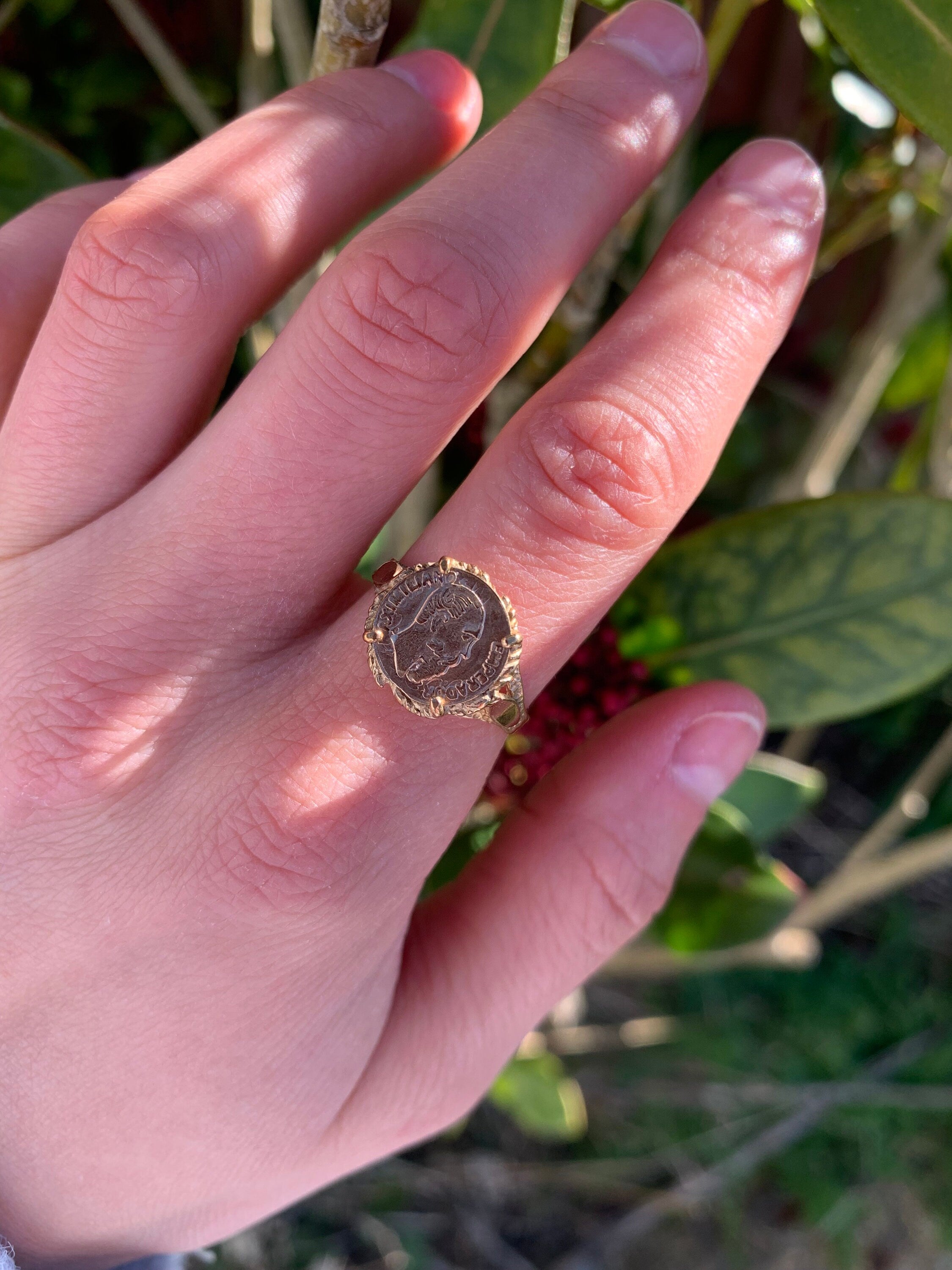 Anillo de moneda de oro vintage de 9 qt, tamaño Reino Unido N, EE. UU. 6 3/4