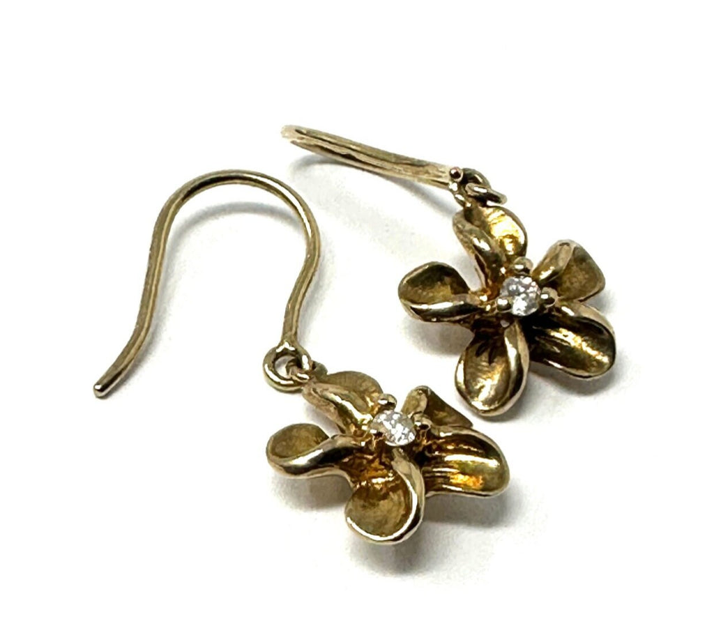 Aretes colgantes con forma de flor y diamantes en oro amarillo de 14 quilates Pre-Loved