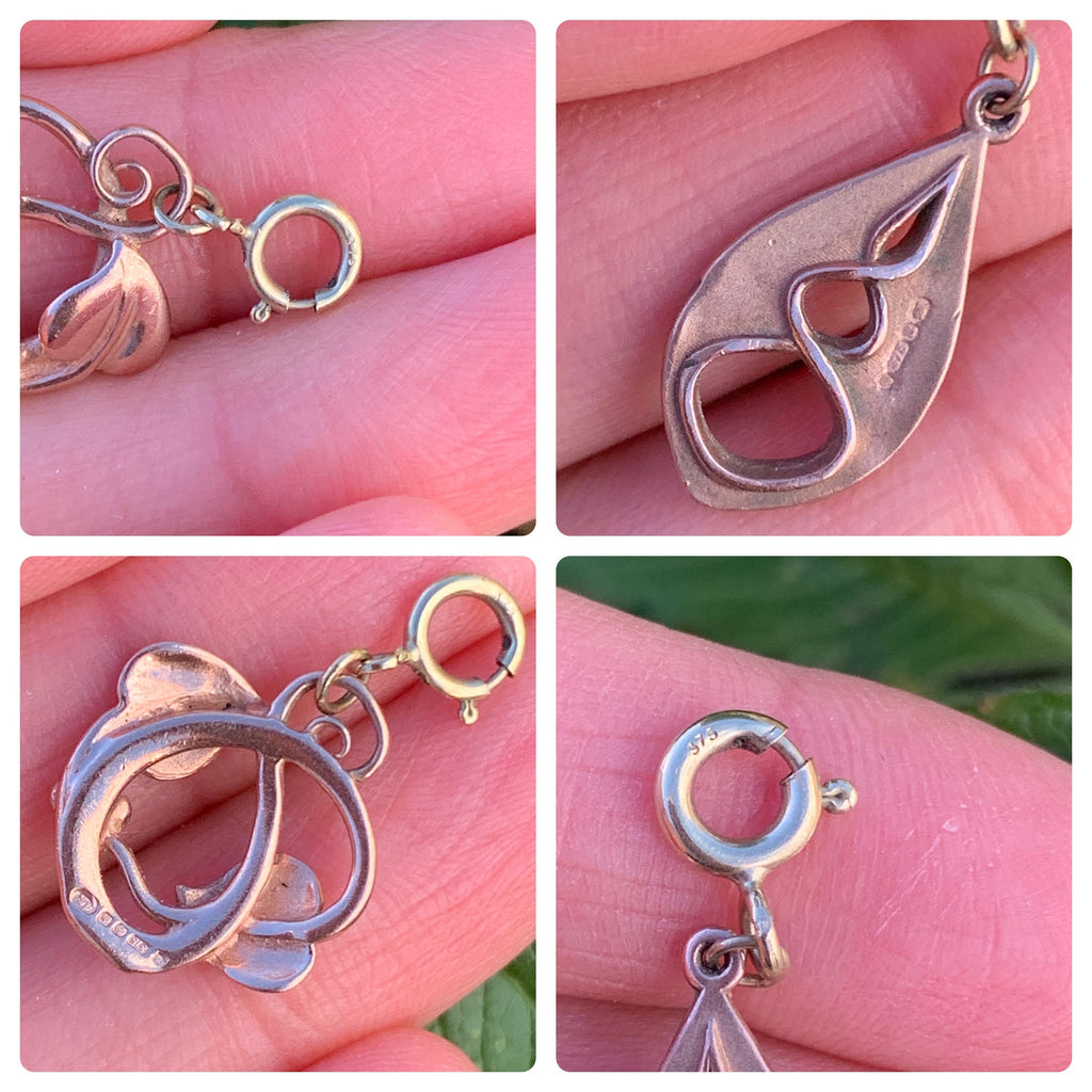 2x Colgantes calados galeses de oro amarillo y rosa macizo de 9 ct Pre-loved