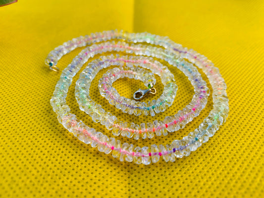 Superb 18ct Gold White Topaz & Neon Rainbow Silk Bead Necklace